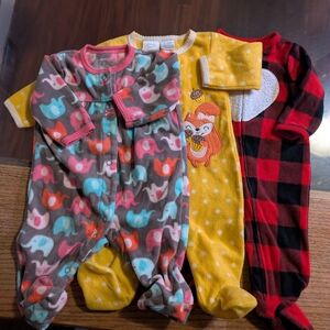 Bundle Of Carter's Multicolor Elephant, Fox Print & Red/Black Checkered Footies
